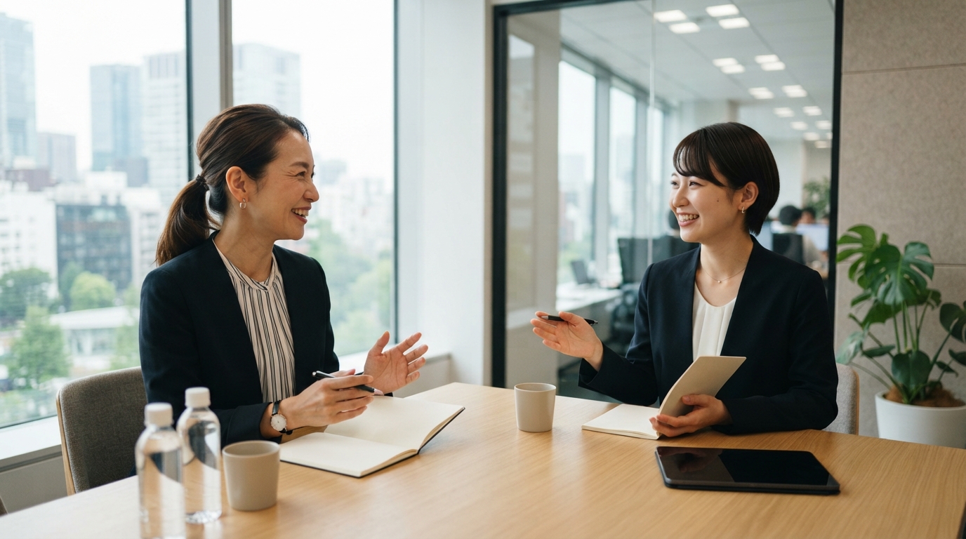 紹介会社の担当者と面談する日本人の企業担当者