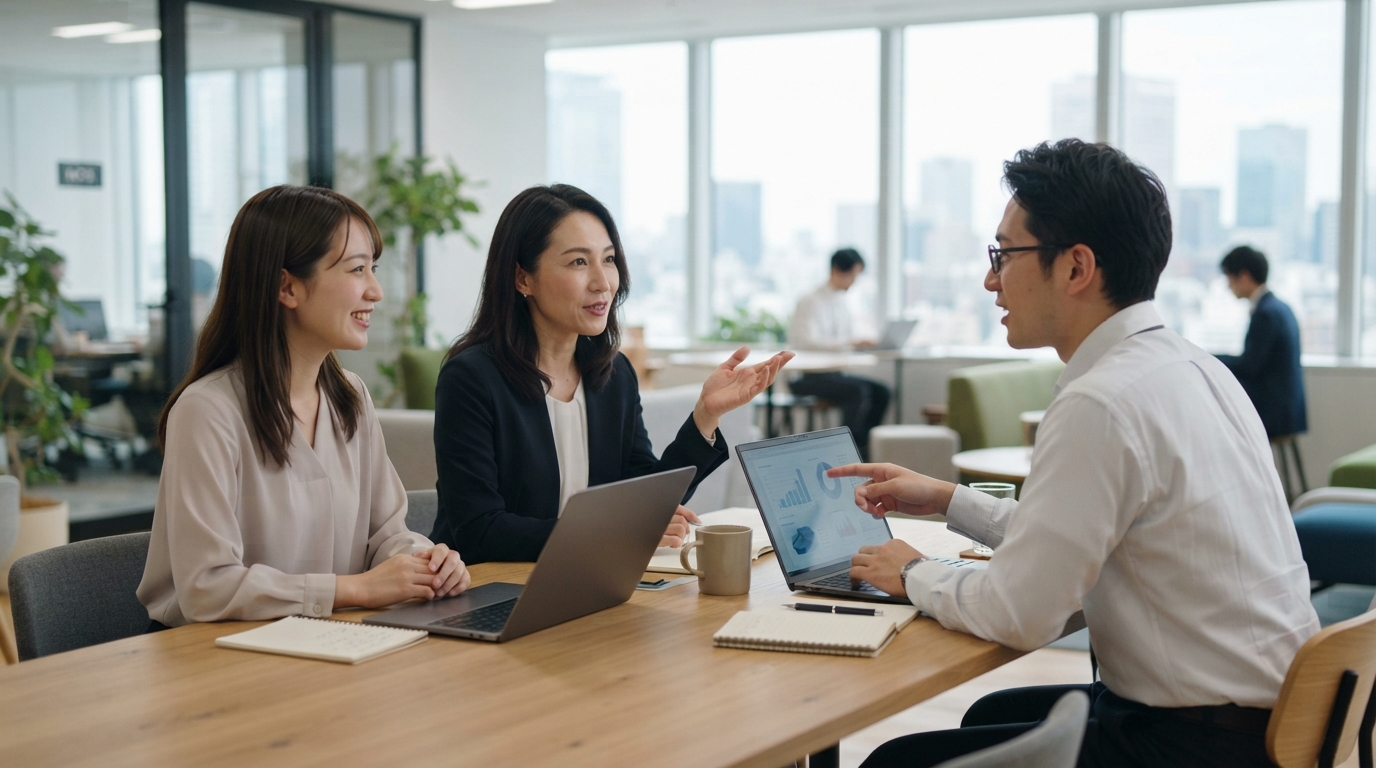 新卒採用について話し合う日本人の人事チーム