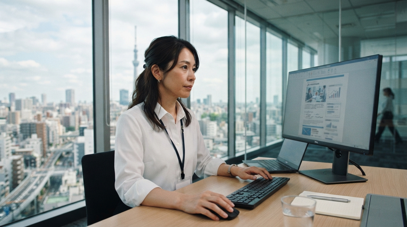求人広告の掲載内容を確認する日本人の担当者