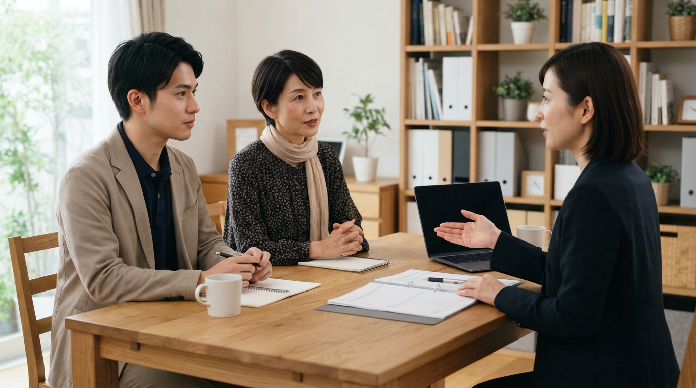 紹介会社の担当者から説明を受ける日本人の人事担当者