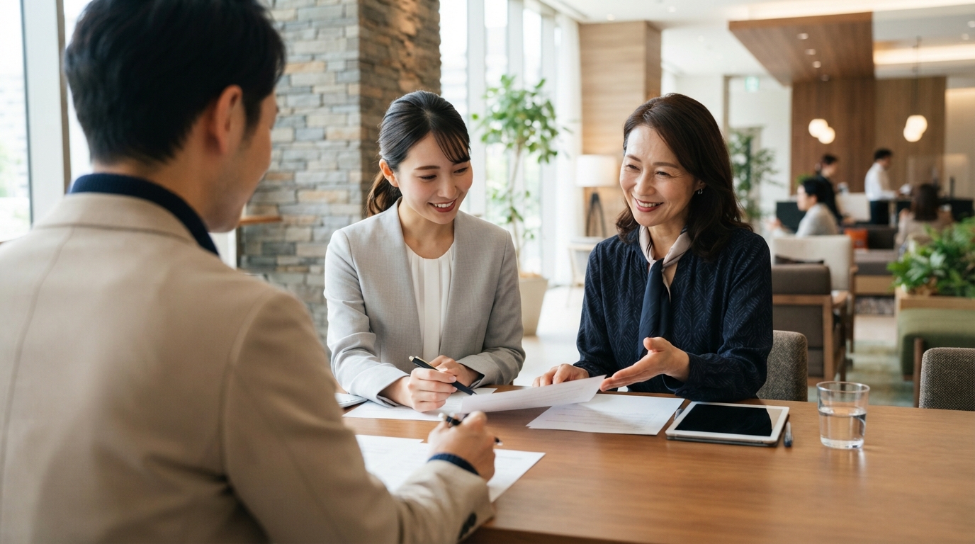 社内で採用条件をすり合わせる日本人の担当者たち