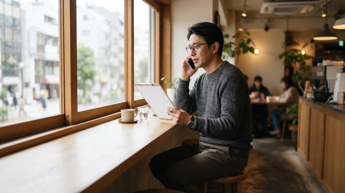 電話で紹介会社へ問い合わせる日本人の担当者